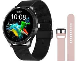 Belesy® Q9 Pro - Smartwatch Dames – Smartwatch Heren - Horloge - 1.28 inch - Kleurenscherm - Stappenteller - Bloeddruk - Hartslag - 75+ Wijzerplaten – Sporten – Milanees – Staal – Zwart - Kerstcadeau