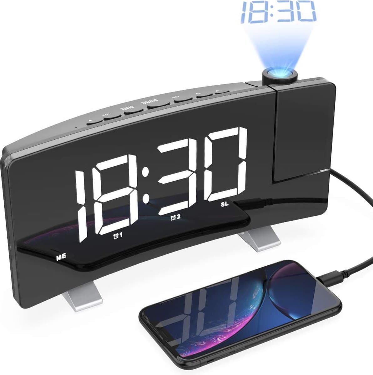 J&D supplies Digitale Wekkerradio inclusief Adapter - Digitale LED klok - Digitale Wekker - Kinderwekker - Wekkerradio kinderen - Wekker met Projectie - Klokradio — afbeelding 1