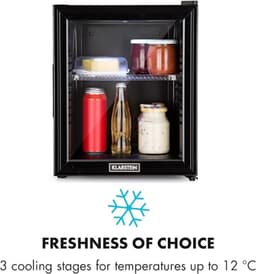 Klarstein Minibar Brooklyn 32 Mini Koelkast - Thermo-elektrisch koelsysteem - 32 liter inhoud - 3 standen koeling: tot 12 °C - Energie-efficiëntieklasse F - 23 dB - Flexibel kunststof plateau - LED licht - Panoramadeur van glas - Zwart — thumbnail 3