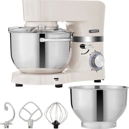 AREBOS Keukenmachine - 1500W - Keukenrobot - 5,5L&4,5L - Keukenmixer - Foodprocessor - Roestvrij Stalen Mengkom - 6 Snelheden - Crème — thumbnail 1