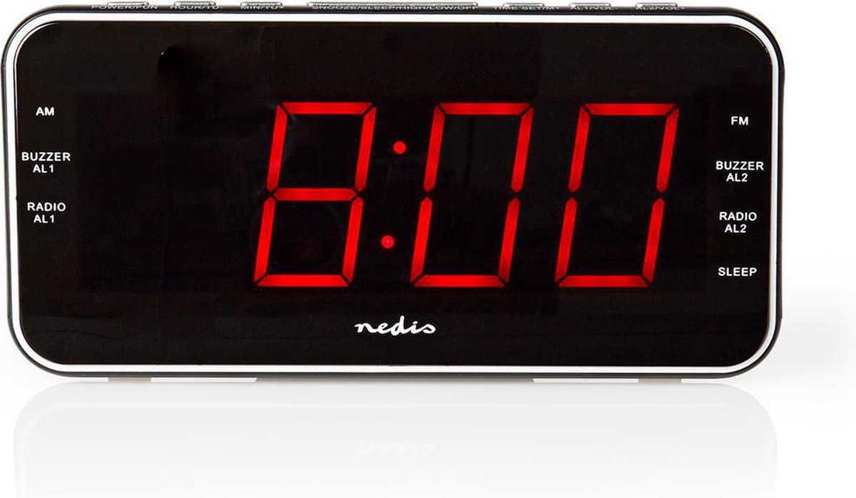 Nedis Wekkerradio - Digitale Wekker - AM / FM - Snoozefunctie - Slaaptimer - 2 Alarmen - Zwart — afbeelding 1