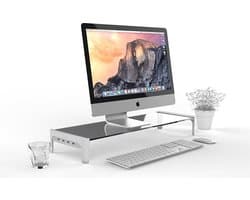 Desktop Organizer Display tafel LB-558 - Bureau standaard voor Macbook iMac pc computer monitor Beeldscherm met USB-poort - ruimtebesparende stand voor laptop / Scherm / component / lcd flatscreen-tv - wit