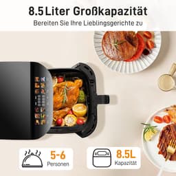 Airfryer XXL - 8.5 Liter - Met Kijkvenster - Digitale Heteluchtfriteuse - 12 Programma's - Kleuren Touchscreen - 1800W - Zwart — thumbnail 8