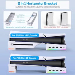 Horizontale PS5 Slim & Pro Stand met RGB LED 14 Modus Licht - 4-Port USB Hub - Koelstandaard & Antislip - Compatibel met Disc & Digital Edition - Console Accessoire 2026 - Ideaal Voor Gameliefhebbers - Zwart — thumbnail 5