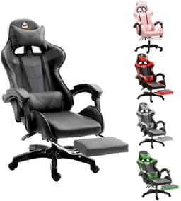 GOTAGEE Gamingstoel Bureaustoel Ergonomische Gamestoel Met Lendensteun un voetpedalen Hoogte en Ligfunctie Zwart — thumbnail 1