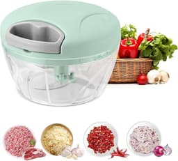 Uienhakker, groentehakker, keukenmachine, groentehakker met deksel (500 ml), BPA-vrij, gemakkelijk schoon te maken, inclusief 3 roestvrijstalen messen. — thumbnail 1