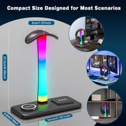 Hoofdtelefoonstandaard met 15W Draadloze Oplader en RGB Verlichting — thumbnail 5