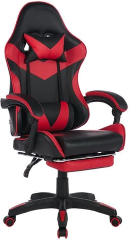 Ergonomische Bureaustoel/Gamingstoel – Verstelbare Rugleuning – 360° Draaibaar - Met Armleuningen En Voetsteun - Hoofdsteun & Lendensteun - Zwart, rood — thumbnail 1