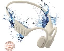Goods&Co PRO Bone Conduction Headphone - Draadloze sport Oordopjes – Hardloop oortjes - Open Ear Koptelefoon - Sporthoofdtelefoon – IP68 Waterdicht - 32GB geheugen – Bluetooth – Geschikt voor Smartphone & Laptop / Beige
