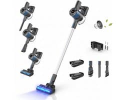 Innova® PowerVac Pro Steelstofzuiger Draadloos - 500 Air Watts - extra accu - met 4 verschillende opzetstukken - Draadloze Stofzuiger - Zonder zak op accu - Vacuum Cleaner