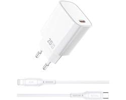 WiWU USB-C snellader 20W – Stekker inclusief Usb-C naar Lightning Kabel – Wit