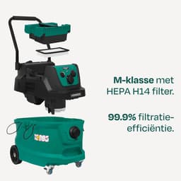 VONROC bouwstofzuiger nat/droog - M-klasse - 1600W - 22kPa - Automatische filterreiniging (klopfunctie) - HEPA H14 - 40L tank – Antistatische slang Ø35 mm — thumbnail 3