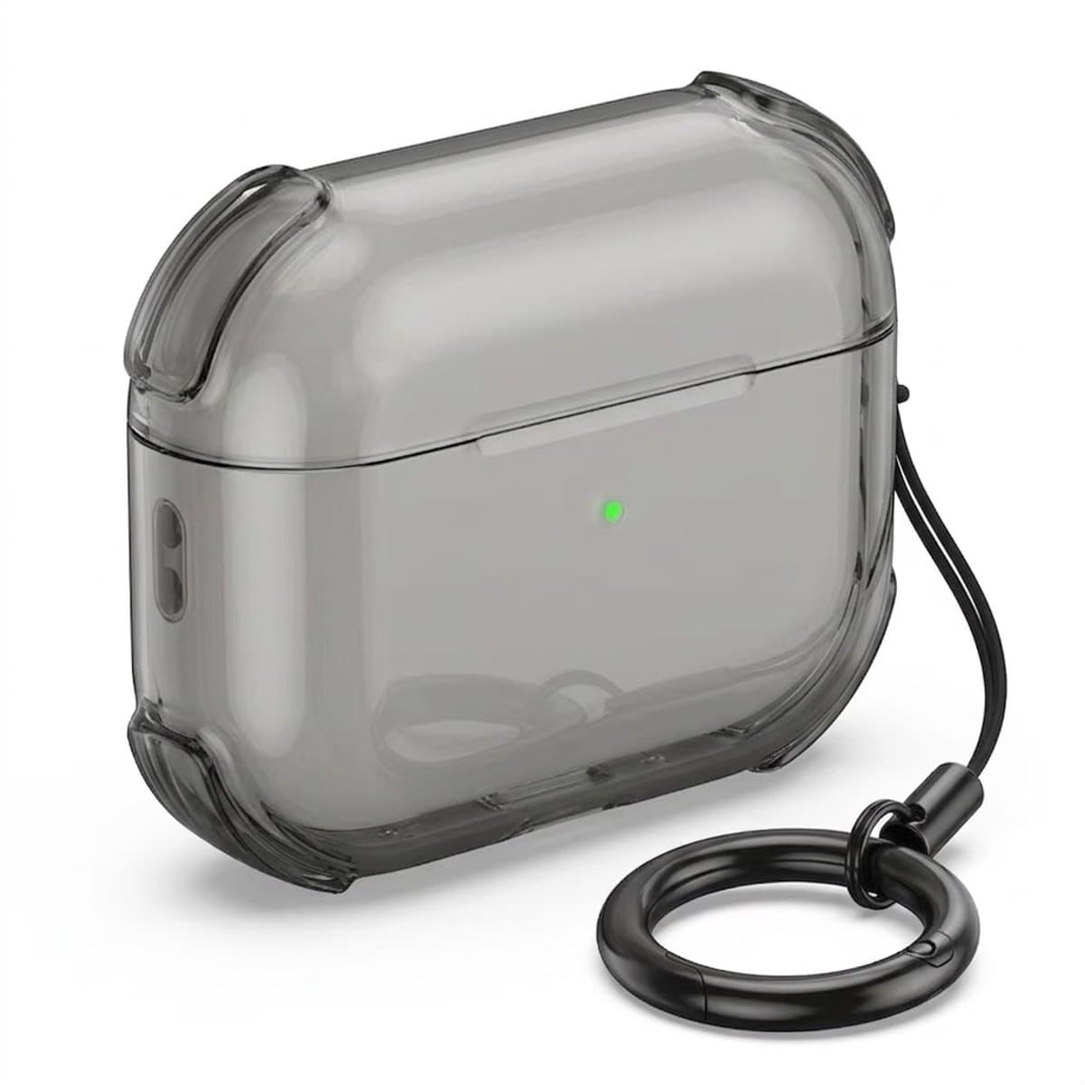Grijs transparant hoesje voor oordopjes met sleutelring – schokbestendige beschermhoes geschikt voor AirPods Pro 3 — afbeelding 1