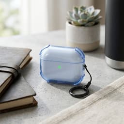 Blauw transparant hoesje voor oordopjes met sleutelring – schokbestendige beschermhoes geschikt voor AirPods Pro 2 — thumbnail 2