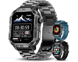 Maoo FORGE GPS Square - GPS Smartwatch Heren - Sporthorloge - 3 Bandjes - Stappenteller - Hartslagmeter - Slaapmonitor - Belfunctie - LED Zaklamp - Multisport - Geschikt voor Android en iOS - Gun Metal Blue