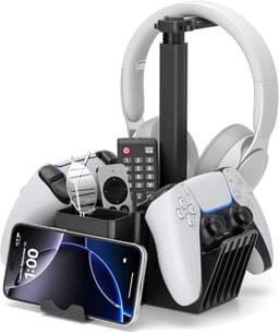 Dual Controller Houder met Headset Stand – Gaming Bureau Organizer met Telefoonhouder – Standaard voor Controllers en Gaming Accessoires — thumbnail 1