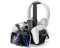 Dual Controller Houder met Headset Stand – Gaming Bureau Organizer met Telefoonhouder – Standaard voor Controllers en Gaming Accessoires