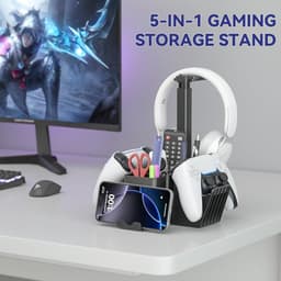Dual Controller Houder met Headset Stand – Gaming Bureau Organizer met Telefoonhouder – Standaard voor Controllers en Gaming Accessoires — thumbnail 2