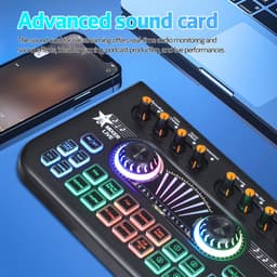 Professionele Audio Mixer Soundboard – 2-in-1 Podcast Set met Dubbele Microfoons & Voice Changer – Live Soundkaart voor Streaming, Gaming & DJ – Compatibel met PC & Telefoon — thumbnail 2