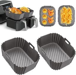 2 Stuks Siliconen Bakjes voor Dual Zone Airfryer - Herbruikbare Bakvorm - Voor Dubbele Airfryers 7,6-10L - Grijs - BPA-Vrij — thumbnail 1