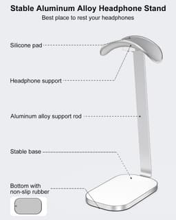 Headsethouder, robuuste hoofdtelefoonsteun voor AirPods Max, hoofdtelefoonaccessoires voor op het bureau, gemaakt van aluminium, ABS en siliconen - wit — thumbnail 2