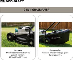 NeoKraft - Elektrische Grasmaaier - 1300W - 33 cm Maaibreedte - Incl 30L Opvangbak - 6 Maaihoogtes — thumbnail 2
