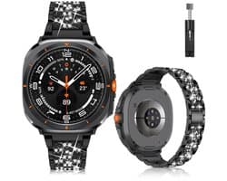 Stravo Luxe Elegante Metalen Bandje – Geschikt voor Samsung Galaxy Watch Ultra / Ultra 2025 – RVS Horlogeband met Diamant Strass voor Samsung smartwatches – inclusief inkortset (Zwart)