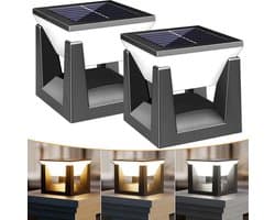 Solar paalverlichting voor buiten, 2 stuks, waterdicht - LED-verlichting op zonne-energie voor schuttingpalen van vinyl/hout, terras - 3 kleurstanden, automatisch aan/uit, heldere moderne pilaarverlichting voor tuin en erf