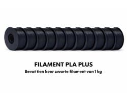 10x 1KG Zwarte Filament PLA+ 3D Printer Filament 1.75mm – Hoogwaardig 3D Printing Filament, Extra Sterk en Flexibel, Anti-Warp, Glanzend, Compatibel met FDM Printers, Print Zonder Problemen