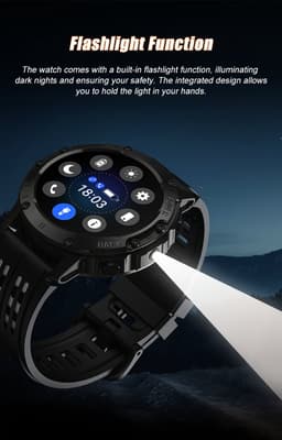 Knobbout 1.46”(3.7cm) Sportieve Smartwatch met LED Zaklamp – Bluetooth Bellen – HD Touchscreen (360×360) – 100+ Sportmodi – Hartslag, Bloeddruk & SpO₂ – IP68 Waterdicht – Muziekbediening – Android & iOS - Grijs — thumbnail 4