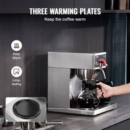 VEVOR Commercieel Druppelkoffiezetapparaat Koffiezetapparaat 3 Glazen Karaffen 12 Kopjes — thumbnail 4