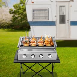 Barbeque - Draagbare Barbeque - 4 Branders - RVS - Voor Buiten - Terras - Camping - 58 × 40 × 20 cm - LPG — thumbnail 3