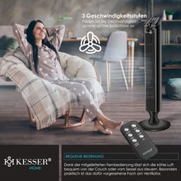 Torenventilator met afstandsbediening | 90° oscillatie | 3 snelheden | 90 cm | Timerfunctie | Geluidsarm | Elegante voetventilator — thumbnail 3