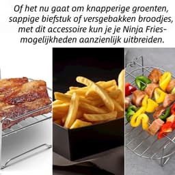 2-delige accessoire voor airfryer - Rechthoekig grillrooster en bakplaat - Geschikt voor dubbele airfryer - Zilver — thumbnail 5