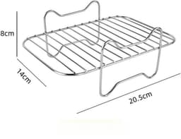 2-delige accessoire voor airfryer - Rechthoekig grillrooster en bakplaat - Geschikt voor dubbele airfryer - Zilver — thumbnail 3