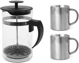 Camping percolator / cafetiere set - 1 liter - Incl 2x RVS koffiemokken - koffiezetter — thumbnail 1