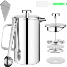 French Press koffiezetapparaat 350 ml - Roestvrij staal - Met filters en lepel - Thuis, camping, reizen. — thumbnail 1