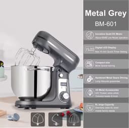 Biolomix Keukenmachine - Keukenmixer - Foodprocessor - Mixer - Blender - Stille motor - Keukenmachines - Mixer met mengkom - Mixers - 6L kom - 1200W - Grijs — thumbnail 2