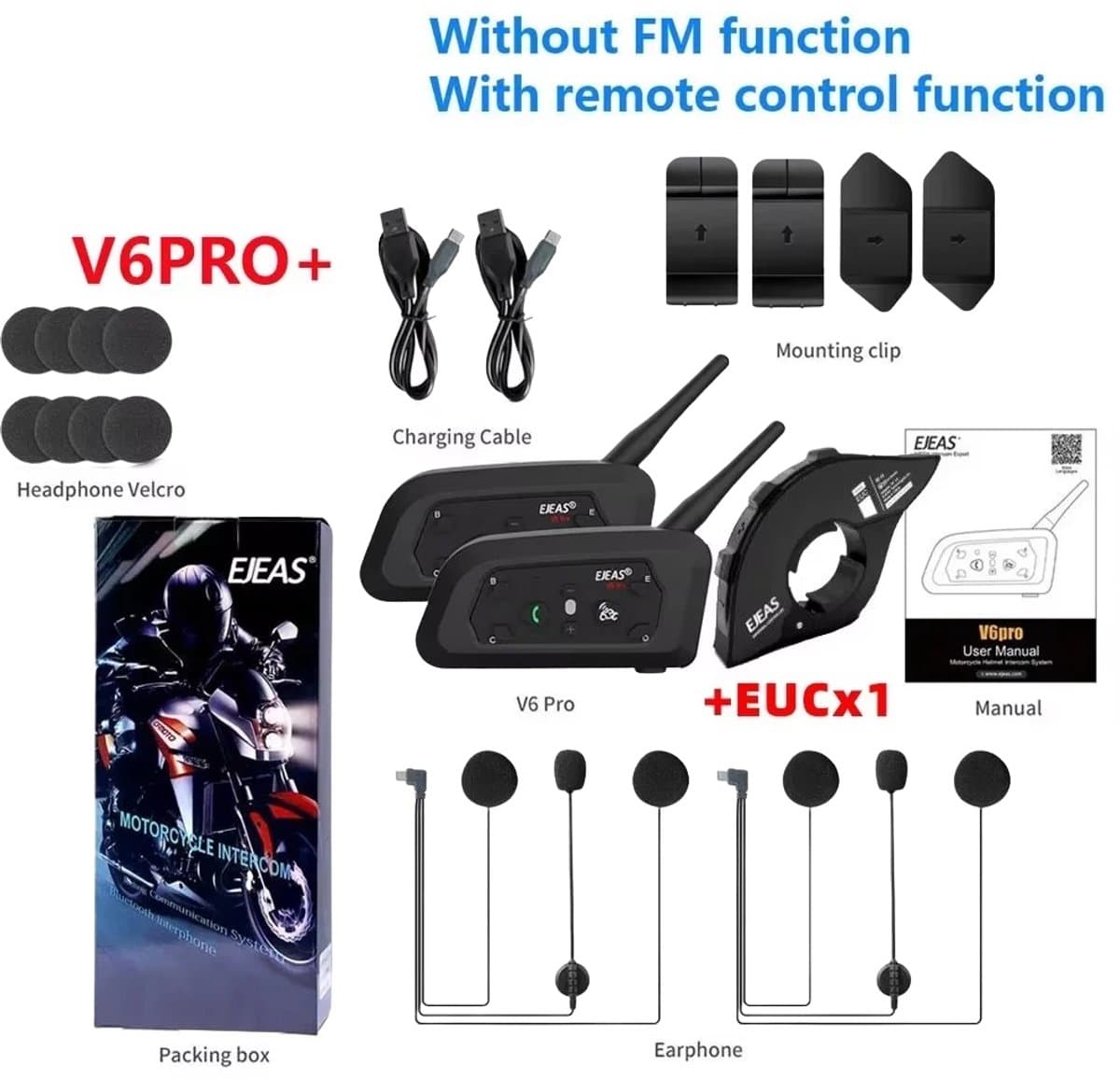 Flolife - V6 PRO+ Motorhelm Intercom Bluetooth Headset – Waterdicht IP67, CVC Ruisonderdrukking, 260U Standby Tijd — afbeelding 1