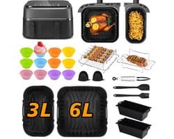Airfryer Accessoires Set 28-delig – Geschikt voor Philips Airfryer Dual Basket 3000/5000 Serie & Tefal EY9018 – Inclusief Siliconen Bakvormen, Muffinvormen, Grillrek & Spiesen