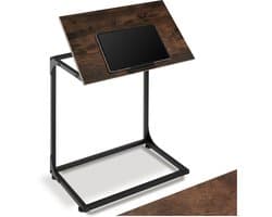 tectake® C-vormige Bijzettafel - Laptoptafel met Kantelbaar Houten Tafelblad - Bedtafel met Stopper - Industrieel Design - Tafel voor Laptop en Tablet - Verstelbaar - Afmeting (LxBxH) 55 x 35 x 66,5 cm - Donkerbruin