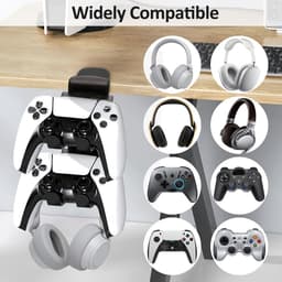 Gaming Hoofdtelefoon Hanger met Controller Houder en Kabel Organizer in Zwart - Onder Bureau Stand, 360° Draaibaar — thumbnail 2