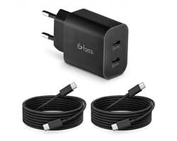 Faas USB C Oplader - Snellader - 40W - 2x 20W Poort - 2 kabels - 1.5 meter - USB C Kabel - USB C naar USB C - Zwart