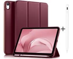 Casemania Stylus en Hoes Geschikt voor Apple iPad 2025 (A16) - Bordeaux Rood - Universeel Stylus Pen - Smart Cover met Pencil Slot Uitsparing