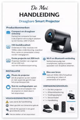 DeMoi Projector | 1080 P Beeldkwaliteit & Support 4K | Mini Projector | WiFi 6 en Bluetooth 5.2 | Draaibaar 270° | Android 11 | Zwart — thumbnail 2