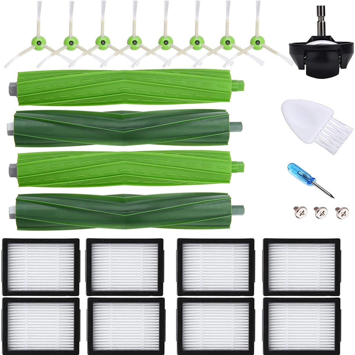 Vervangende Onderdelen Voor Robotstofzuiger - Dubbel Rubberen Borstel En HEPA Filter - Compatibel Met I3 I4 I6 I7 I8 J7 E5 E6 Serie - 3-Delig Set — afbeelding 1