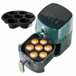 2-delige siliconen muffinvorm met 7 cupjes voor airfryer (3,5-5,8 liter), antiaanbakvormpjes voor muffins, ronde cupcakevormpjes voor thuisgebruik, ideaal voor het maken van mini-quiches, muffins, cakejes en taartjes (zwart - 17,5 cm) — thumbnail 5