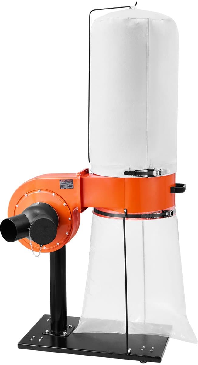 VEVOR Stofafzuigsysteem, 1359,21 M³/U 2,5 Micron Spaanafzuigsysteem, 1 Hp Zaagselafzuigsysteem met 60 L Stofzak, Filterzak en Rollen, Stofafzuiging voor Houtbewerking — afbeelding 1