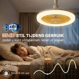 MUPOO Plafond ventilator met LED verlichting E27 Fitting met 360° Draaibaar - APP & Afstandsbediening -Eenvoudige Installatie -Snel te Installeren - 3 Snelheden & Dimbaar - Mini lamp ventilator plafond Voor Slaapkamer & Keuken -Geel — thumbnail 4