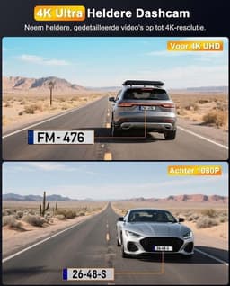 SNJY® Dashcam voor Auto - Auto Camera - Dashcam Voor en Achter Draadloos - 4 K - 64 GB - Zwart — thumbnail 4